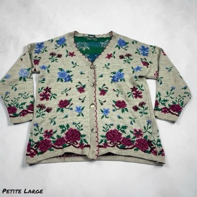 Classic Elements Womens Black Floral Embroidered Cardigan Sweater Size 16/18W