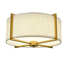 Modern Gold Flush Mount Ceiling Light Drum Shade Brass Bedroom Light Fixtures...