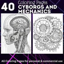 40 cyborgs and mechanics coloring pages  digital   POD permission No. 242 