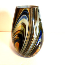 Swirled Multicolored Brown Studio Art Modern 8" Glass Vase w/3" Neck