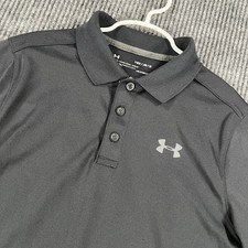 Under Armour Polo Shirt Boys Medium Black Short Sleeve Loose Fit Heat Gear
