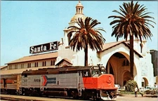 Vintage Amtrak 509 Train at Santa Fe Station San Diego CA Postcard 1973