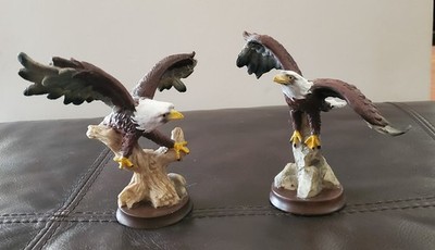 Pair Of American Bald Eagles Resin Statues Perched 5''x 5'' Polystone 