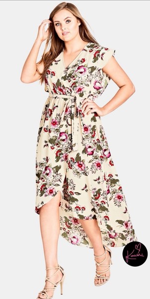 City Chic Lolita Floral Maxi Wrap Dress Cream Plus Size XS / 14