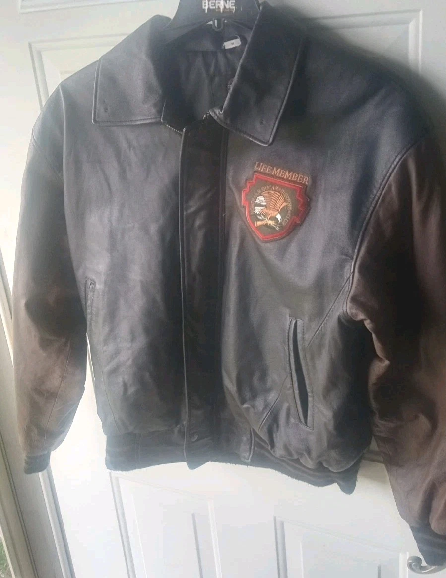 Vintage North American Hunting Club Life Member Leather Jacket Coat Size Medium
