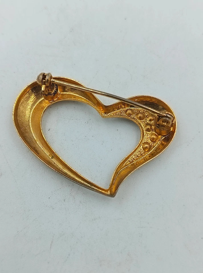 Herz Brosche vergoldet mit Strass elegant romantisch goldfarbener Schmuck - Bild 4 von 4