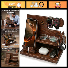 Wood Phone Docking Station - Desk  Nightstand Organizer for Men - Key Holder, W