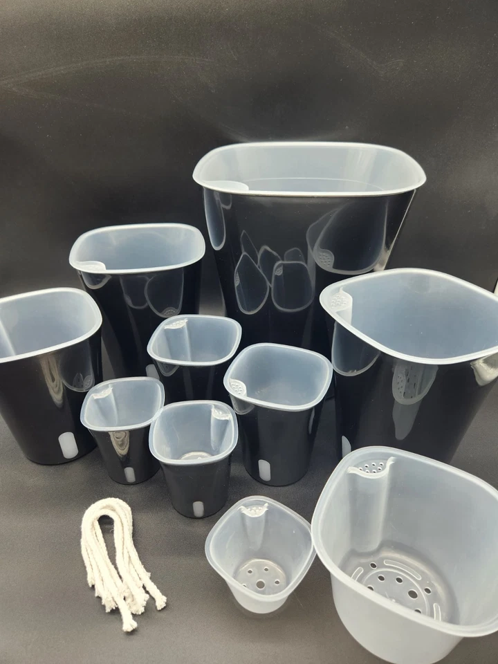 Ollas de riego automático con insertos transparentes - 3 pulgadas (10 ollas) negras Foto 2 de 3