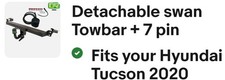 Detachable Swan Neck Towbar + 7 Pin Electrics. Fits Hyundai Tucson 2020