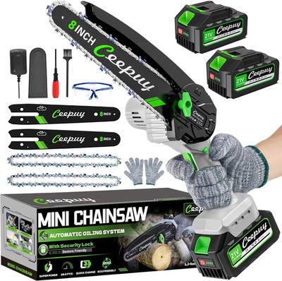 Mini Chainsaw Cordless 8 Inch with 2X 4000Mah Batteries, Portable Electric Chain