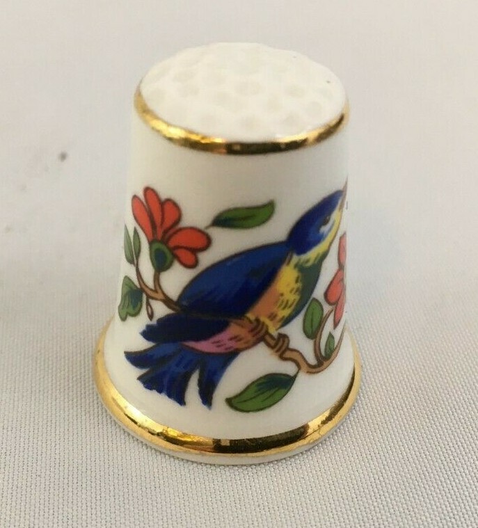 Vintage AYNSLEY England China Bird Flower Floral Sewing Thimble
