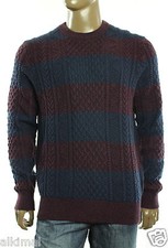 New Mens Tommy Hilfiger Mikey Rugby Stripe Cable Knit Navy Crew Neck Sweater L