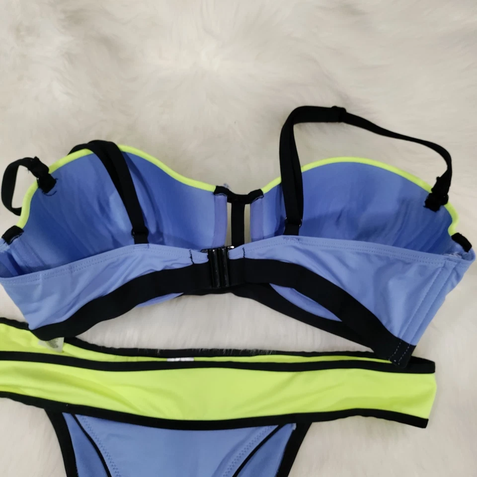 Atmosphere Colorblock Bikini Set With Underwire HighCut Bottom Blue Yellow 8-10 - Image 4 of 4