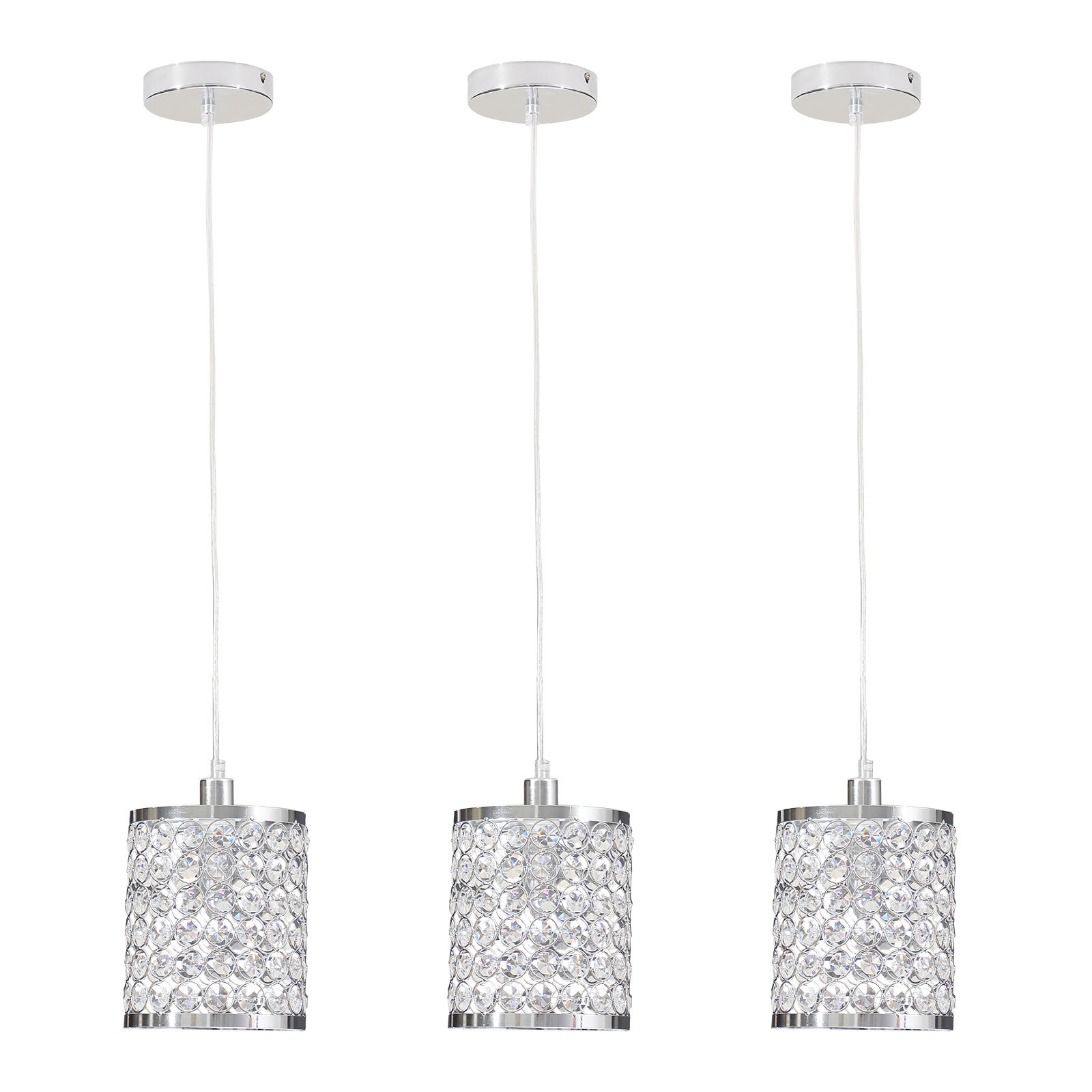 3 Pack Crystal Chandeliers with E12 Socket for Elegant Lighting