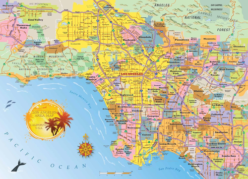 Los Angeles Area Map Jigsaw Puzzle - 1000 Piece - Map of the LA Metro Area with
