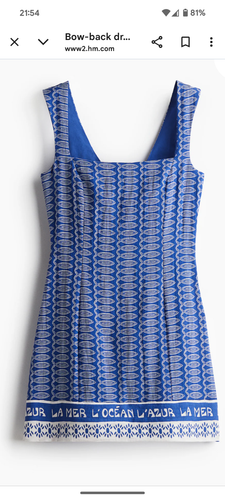H&M Blue White La Mer L'Azur Fish Patterned Bow Back Mini Dress Size Small BNWT - Picture 7 of 9