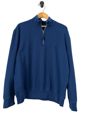 Nautica Blue Quarter Zip Mock Neck Pullover Sweater Mens Size XL