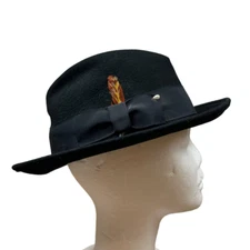 VTG Capas Untouchable Black Wool Fedora 2" Brim Brown Yellow Feather Size MED