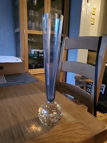 Extra große Vintage Mid Century Blau Blasenboden Glas Knospen Vase 26 cm Atemberaubend.