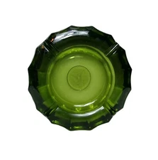 Beautiful Heavy MCM Vintage Thick Eagle Coin Green Glass Coffee Table ASHTRAY