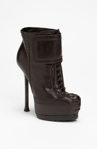 SAINT LAURENT Stivali con tacco in pelle plateau YSL TRIBTOO originali stringati marrone 39 ITALIA