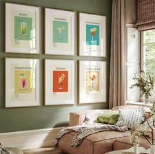 Set of 6 printable wall art cocktail, cocktail print wall art, Mojito, Margarita