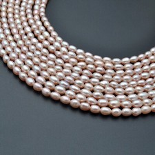 4X6mm Natural Rice Pearl Oval Shape Plain Beads 15.5" Strand