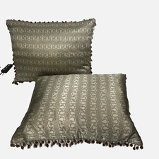 The Bombay Company Set of 2 Decorative Pillows Beaded Trim Silky Print Regency