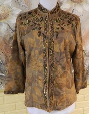 EUC CHICO'S SZ 0 OPEN FRONT SHIMMERING BROWN BROWNS BEADED SEQUINS JACKET BLAZER