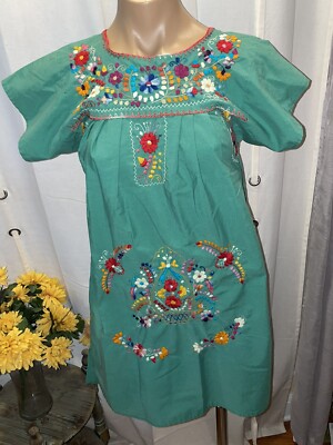 MEXICAN EMBROIDERED Green DRESS WOMAN'S Size XXS CUTE! | eBay