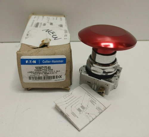 NEW OLD STOCK! EATON CUTLER-HAMMER JUMBO RED MUSHROOM PUSH BUTTON 10250T172-53