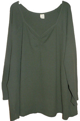 New Womens 4X 28W-30W Green Sweetheart Rib Top Terra & Sky Long Sleeves