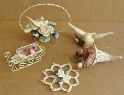 Victorian-style wedding ornament lot for craft - doves sled snowflake cornucopia