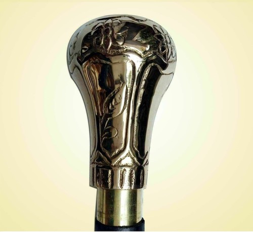 Walking Cane Stick Brass Handle Wooden Vintage Antique Head Victorian Gift Style - Picture 3 of 9