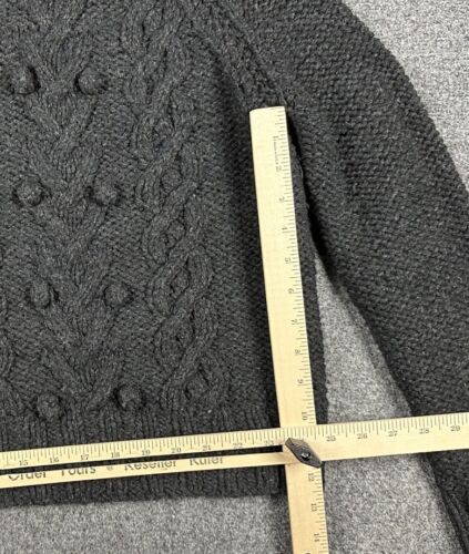 J Crew Knit By Hand Lambswool Sweater Charcoal Tassel Balls L/S Chunky Mock Neck - Picture 3 of 8