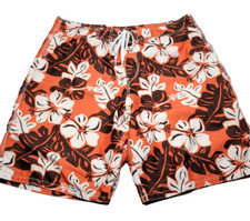 Hawaiian Floral Swim Trunks Retro Board Shorts Old Navy Men's L Orange Brown