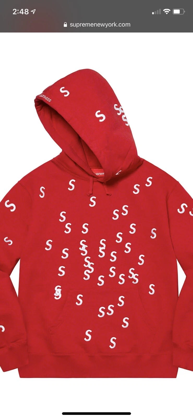 sweat à capuche suprême brodé S rouge