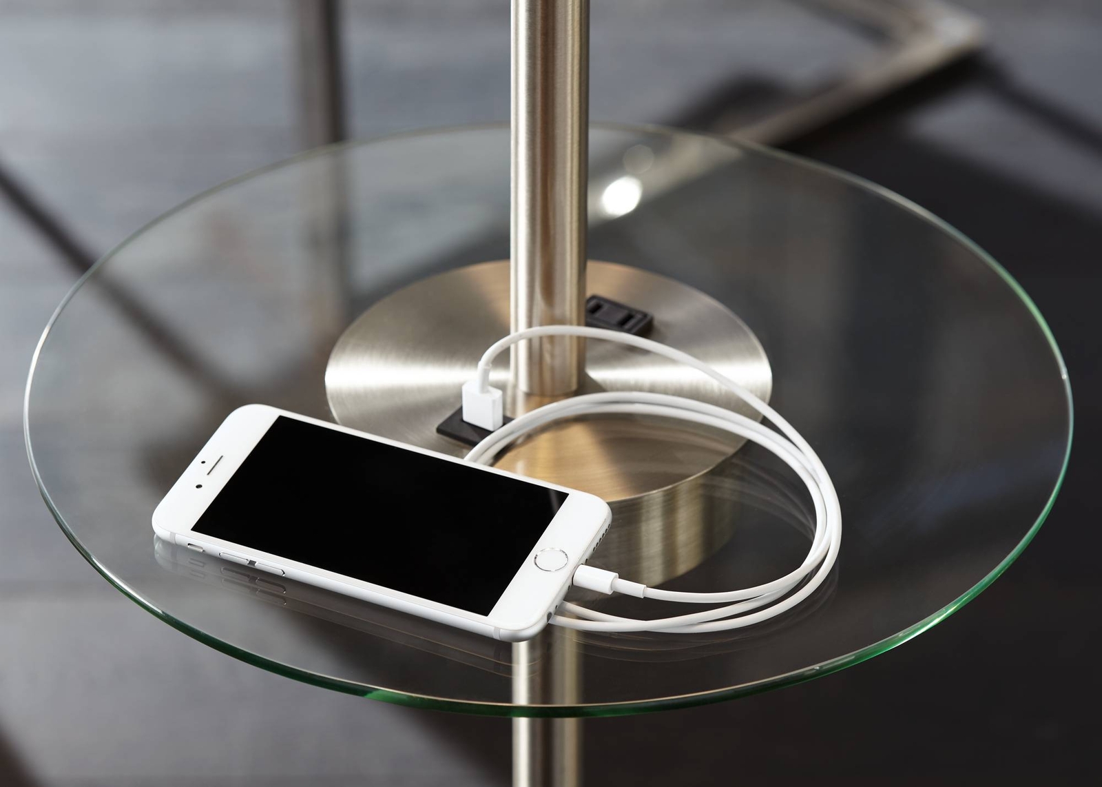 Caper Modern Floor Lamp with Tray Table 60 1/2" Tall Brushed Nickel USB Outlet