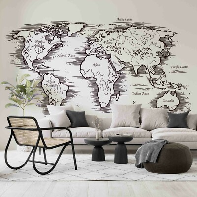 3D Sketch World Map Wall Mural Removable Self-adhesive 411