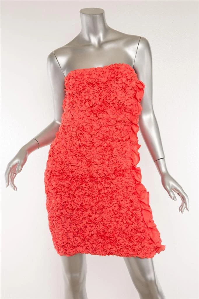 FENDI RUNWAY Womens Coral Smocked Ruched Flower SILK Strapless Dress 6 40 NEW