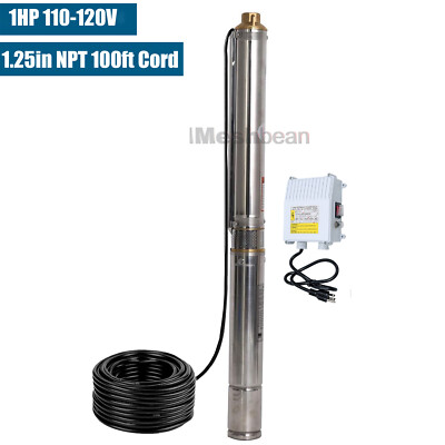 1 HP 3'' Deep Well Submersible Pump, 110V, 60Hz, 13GPM, 247 ft Max,100ft Cord