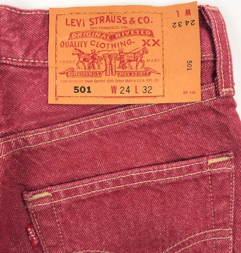 Levis 501 For Women 24x32 Red Jeans Vintage Button Fly Straight Leg Made In USA - Picture 3 of 10