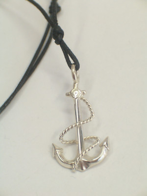 925 SILVER ANCHOR and Rope Pendant - Pendant - Nautical - Navy - 