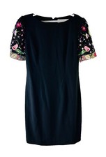 VTG 90s Rickie Freeman Womens 6 Rainbow Embellished Floral Puff Sleeve Dress USA