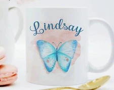 Personalized Butterfly Mug  Butterfly Gifts Blue Butterfly Name Mug