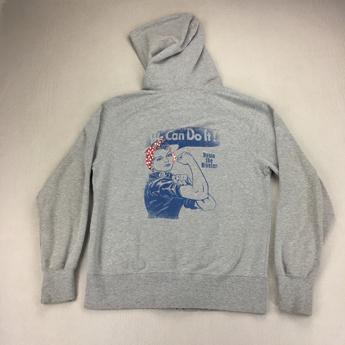 Boeing Rosie the Riveter Hoodie Sweater Size L *We Can Do It* Print Gray