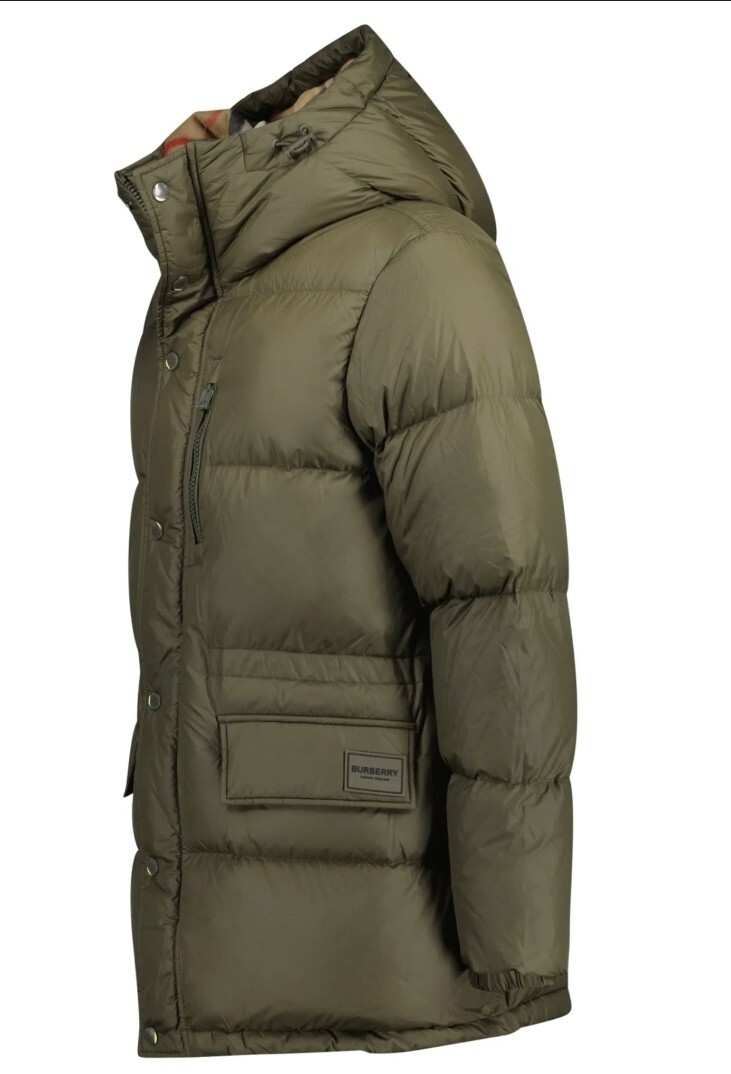 Burberry 'Haworth' Hooded Check Down Jacket Khaki Size Medium | eBay