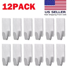 12pc Self Adhesive Stainless Steel Hook Bathroom Wall Door Strong Sticky Holders