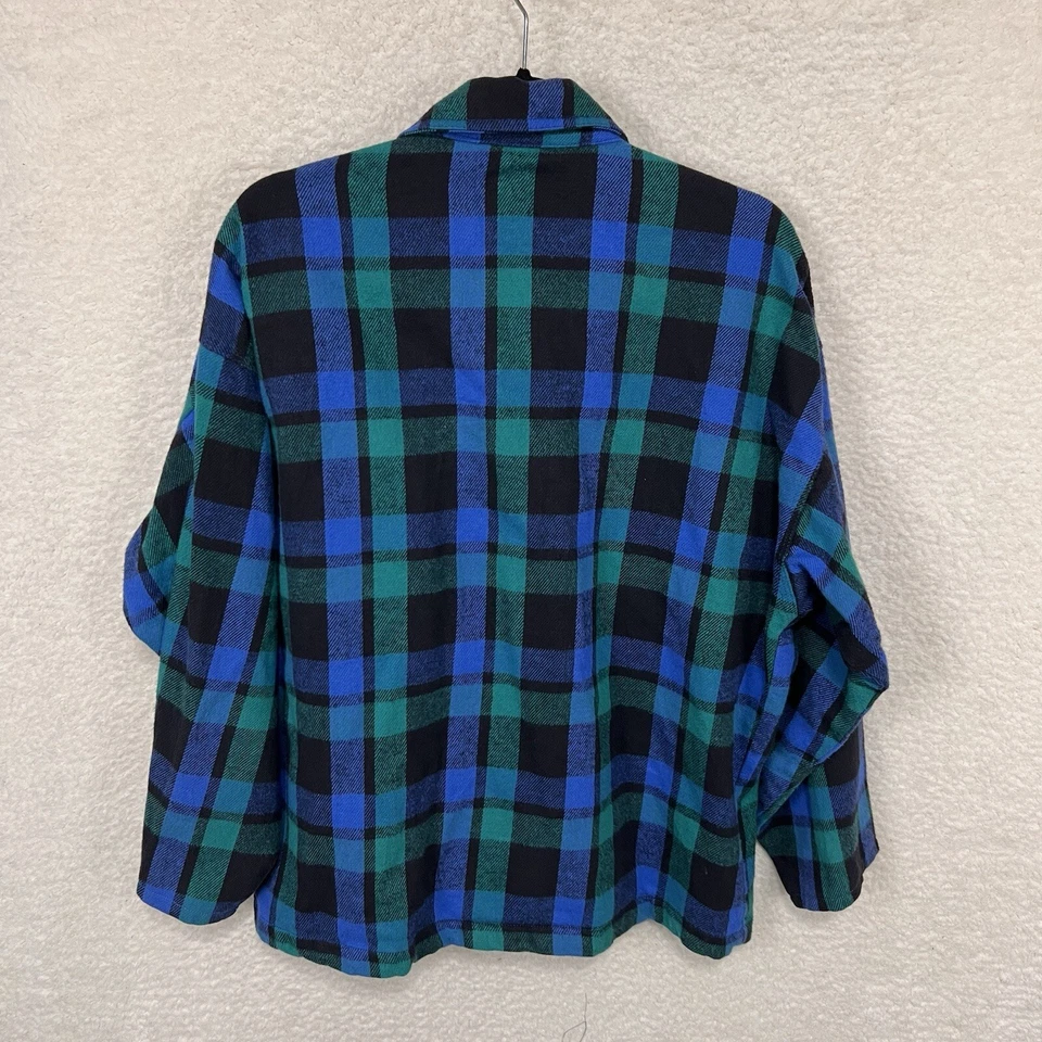 Chaqueta de Franela No Fear De Colección Para Hombre M Azul Verde A Cuadros Cremallera Completa Hecha en EE. UU. Foto 3 de 4