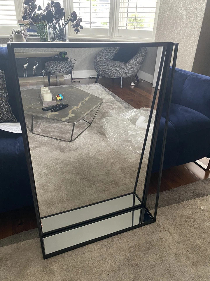 Black Metal Mirror With Mirrored Shelf - Image 2 of 2